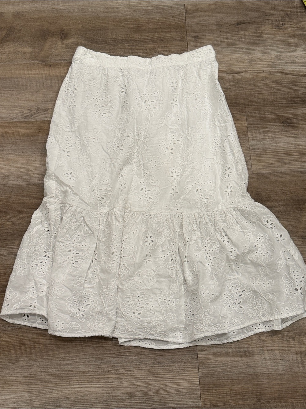 Sofia by Sofia Vergara White Eyelet Tiered Midi Skirt
